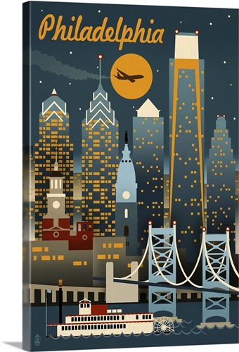Philadelphia, Pennsylvania, Retro Skyline