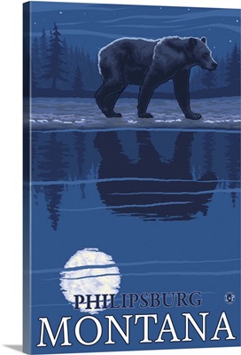 Philipsburg, Montana - Bear in Moonlight: Retro Travel Poster