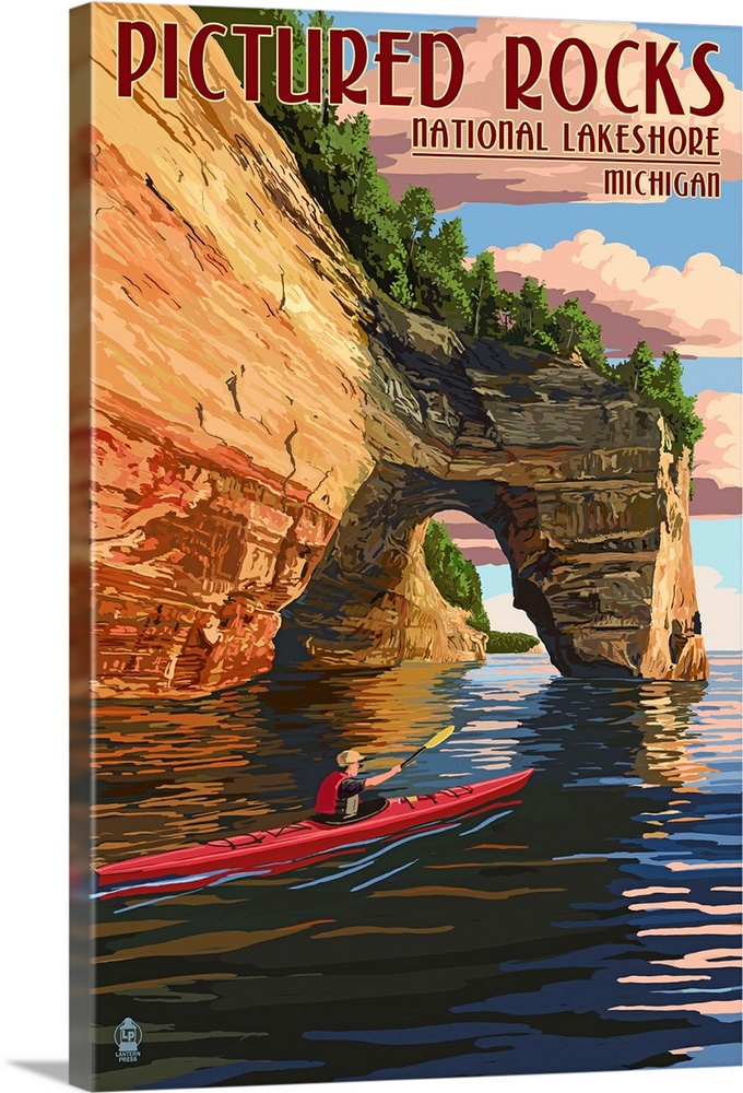 Pictured Rocks National Lakeshore, Michigan: Retro Travel Poster