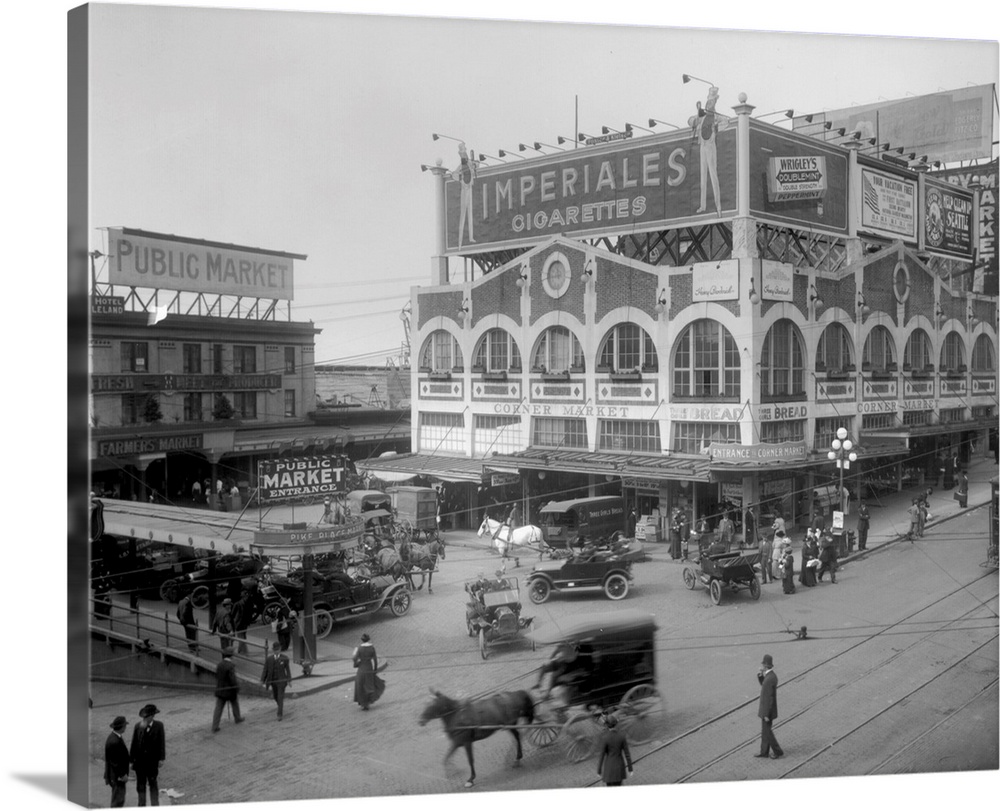 Vintage photo of the famous Pike Place Market in Seattle, Washington.