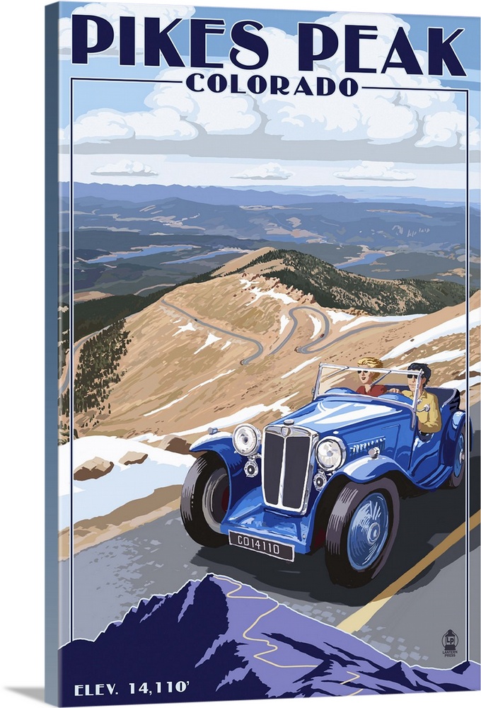 Pikes Peak, Colorado - Auto Road Scene: Retro Travel Poster