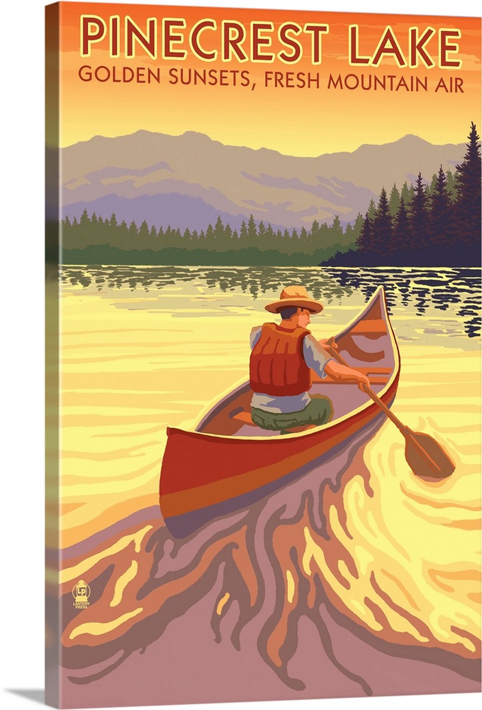 Pinecrest Lake, California - Canoe Scene: Retro Travel Poster