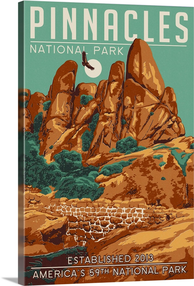 Pinnacles National Park - WPA Formations and Condor: Retro Travel Poster