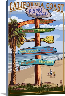 Pismo Beach, California - Destination Sign: Retro Travel Poster