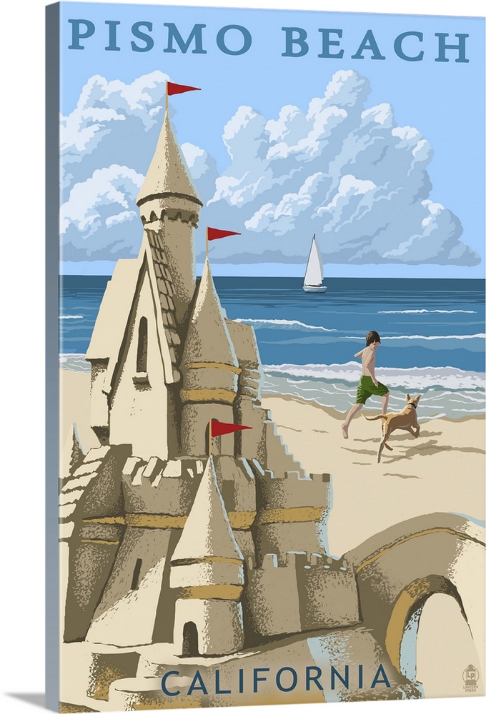 Pismo Beach, California - Sandcastle: Retro Travel Poster