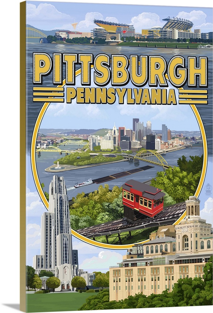 Pittsburgh, Pennsylvania - Montage Scenes: Retro Travel Poster