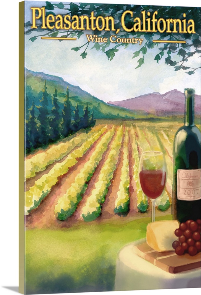 Pleasanton, California Wine Country: Retro Travel Poster