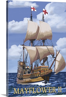 Plimoth Plantation, Massachusetts - Mayflower II: Retro Travel Poster
