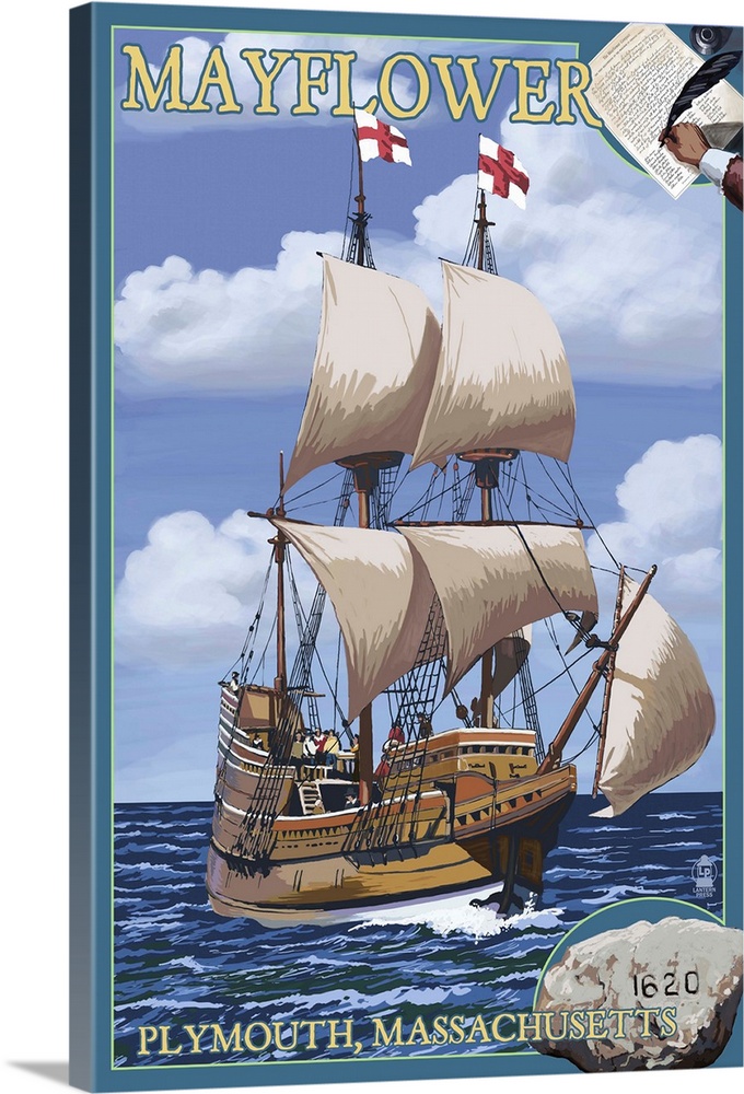 Plymouth, Massachusetts - Mayflower: Retro Travel Poster