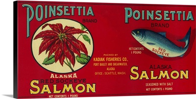 Poinsettia Salmon Can Label, Port Bailey, AK and Shearwater, AK