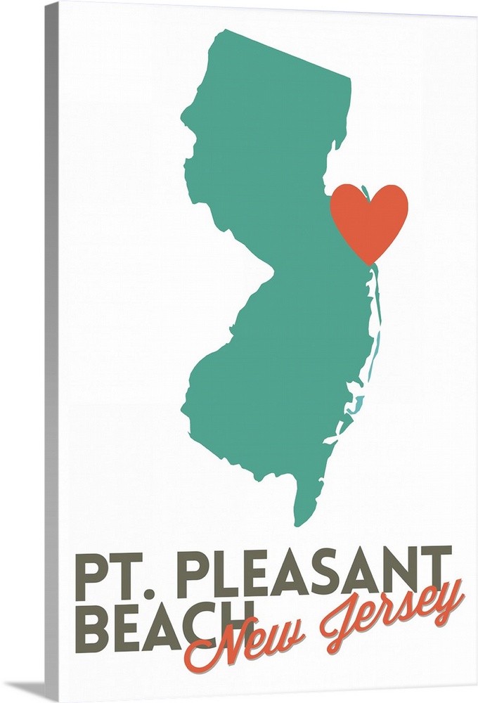 Point Pleasant Beach, New Jersey, Orange and Teal, Heart Design