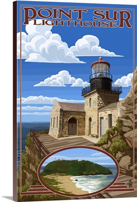 Point Sur Lighthouse - Big Sur Coast, California: Retro Travel Poster