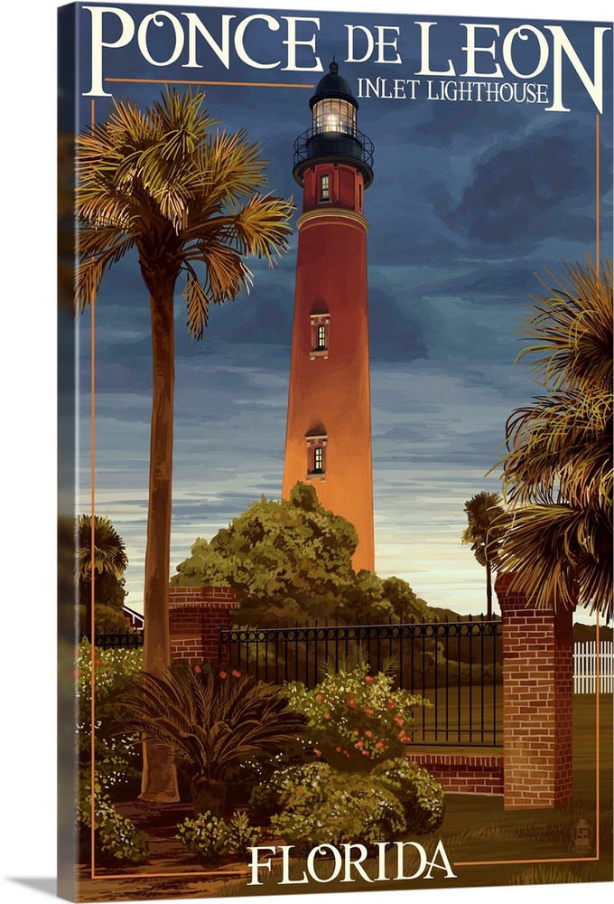 Ponce De Leon Inlet Lighthouse, Florida - Dusk Scene: Retro Travel Poster