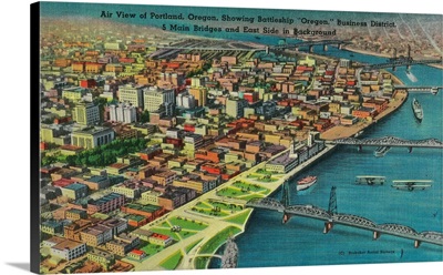 Portland from Air showing Bridges and Waterfront, Portland, OR