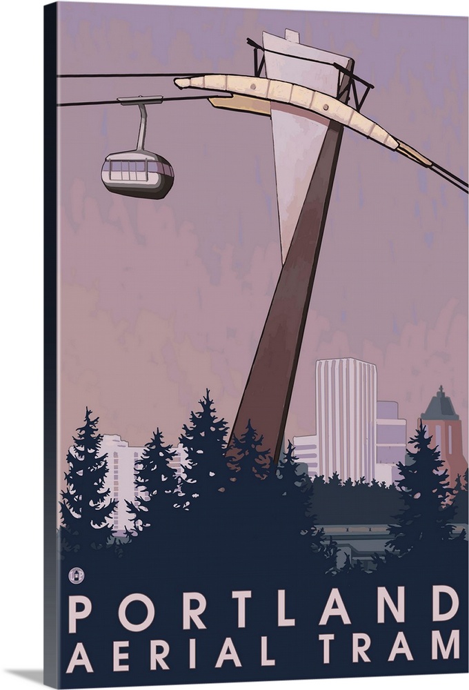 Portland, Oregon - Aerial Tram: Retro Travel Poster