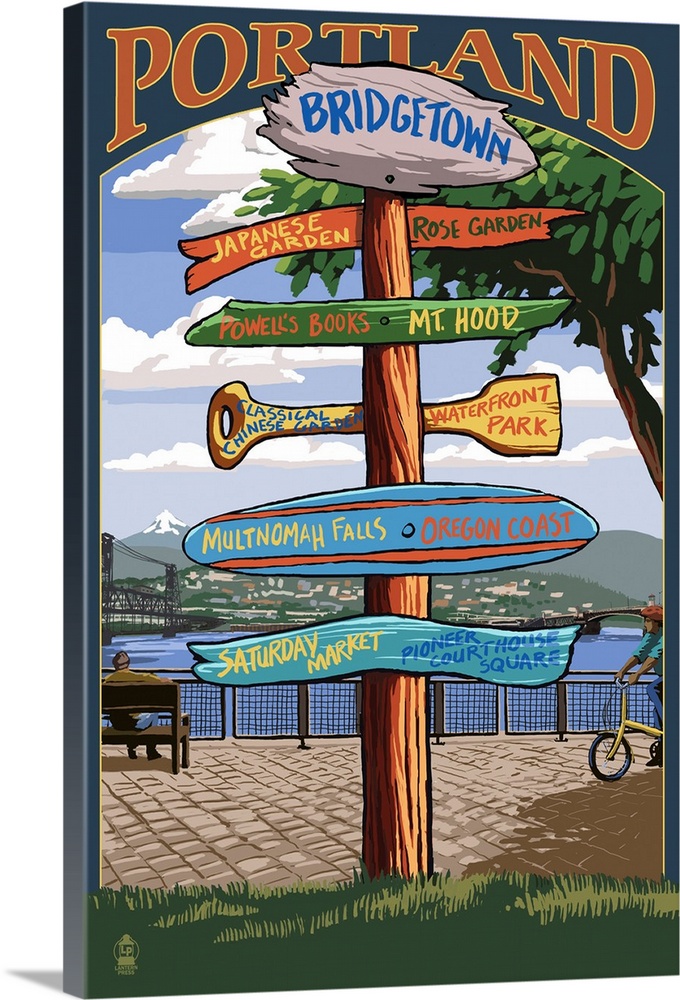 Portland, Oregon Destinations Sign (Powell's Books): Retro Travel Poster