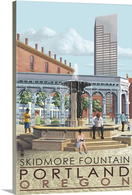 Portland, Oregon - Skidmore Fountain: Retro Travel Poster