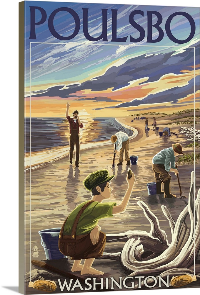 Poulsbo, Washington - Clam Diggers: Retro Travel Poster