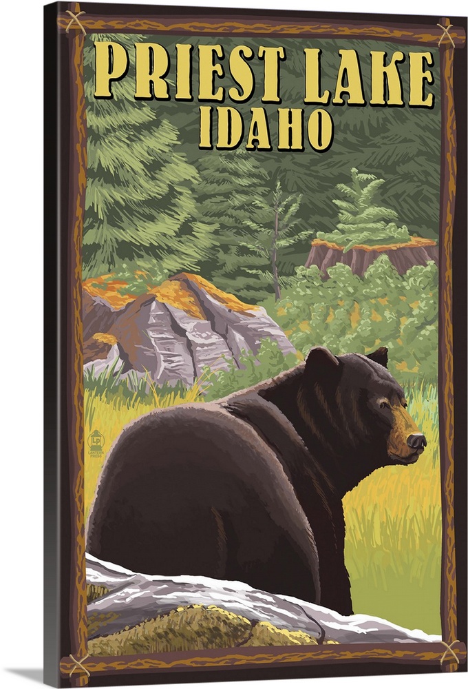 Priest Lake, Idaho - Bear in Forest -  : Retro Travel Poster