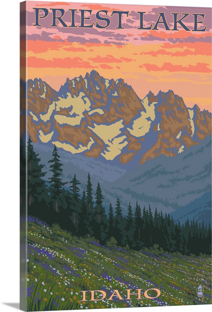 Priest Lake, Idaho - Spring Flowers -  : Retro Travel Poster