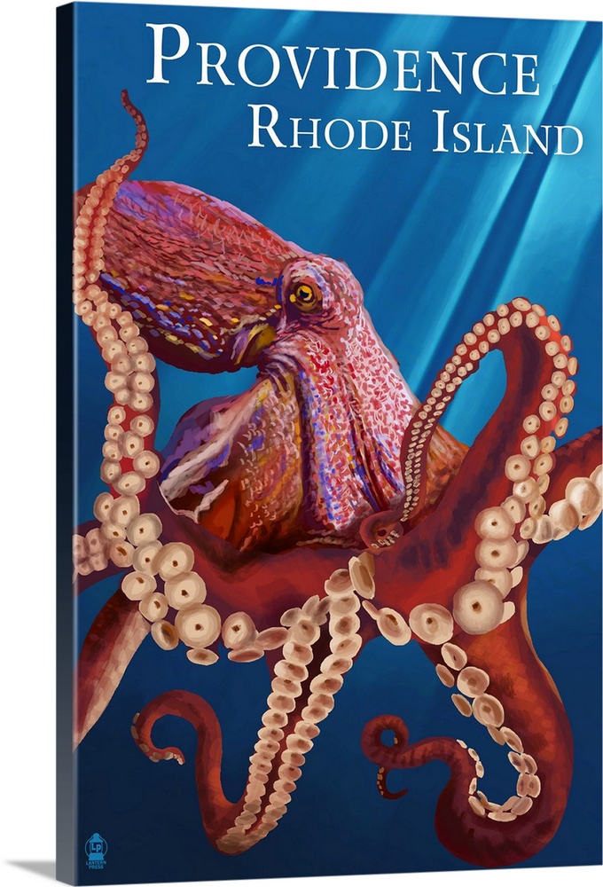Providence, RI - Red Octopus: Retro Travel Poster