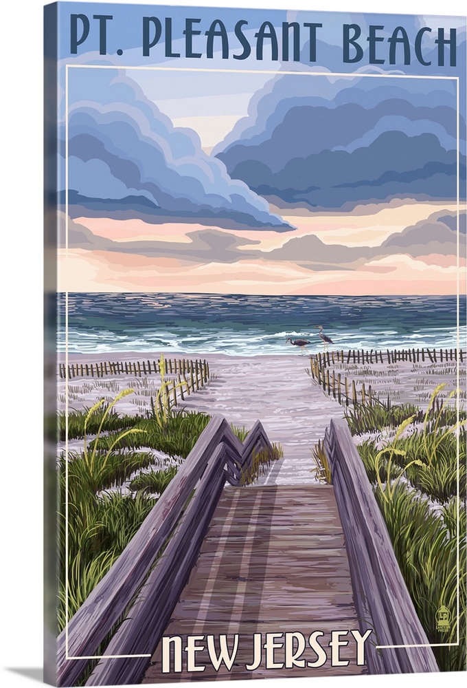 Pt. Pleasant Beach, New Jersey - Beach Boardwalk Scene: Retro Travel Poster
