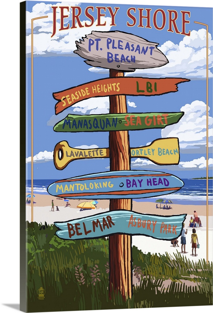 Pt. Pleasant Beach, New Jersey - Destinations Signpost: Retro Travel Poster