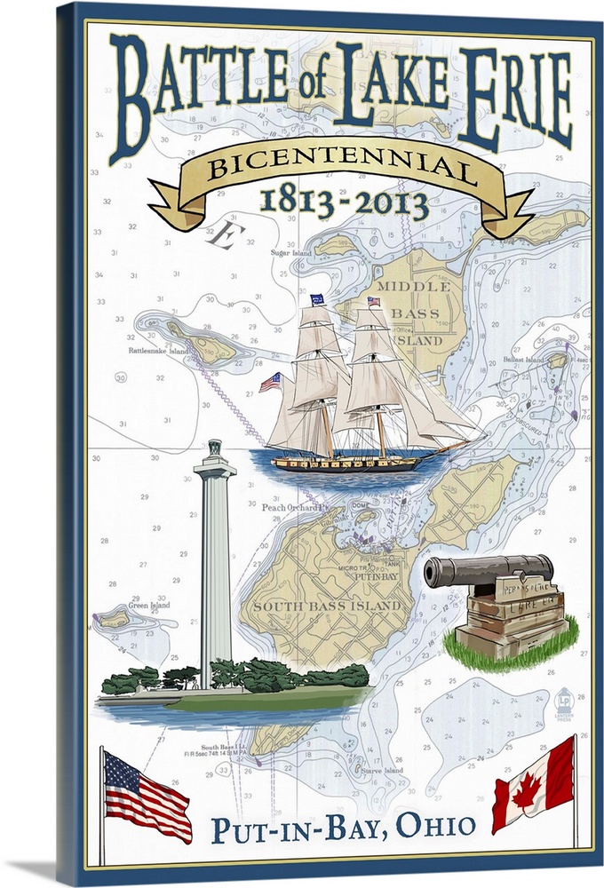 Put-In-Lake, Ohio - Battle of Lake Erie Nautical Chart: Retro Travel Poster