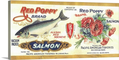 Red Poppy Salmon Can Label, Bellingham, WA