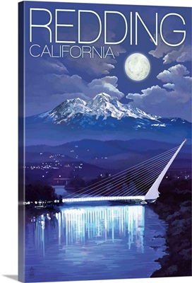 Redding, California - Sundial Bridge at Night: Retro Travel Poster