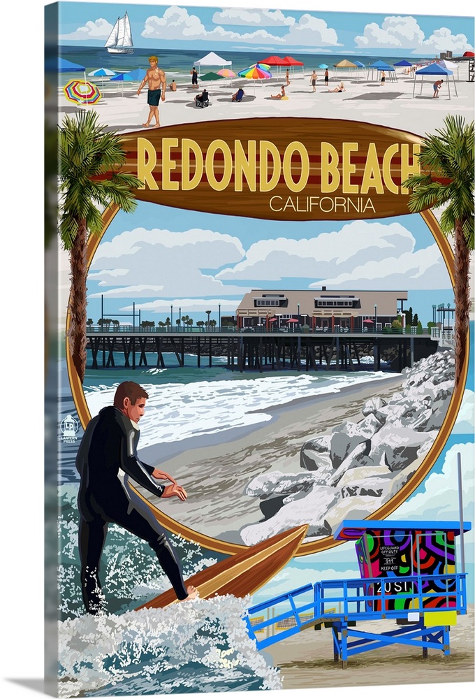 Redondo Beach, California - Montage Scenes: Retro Travel Poster