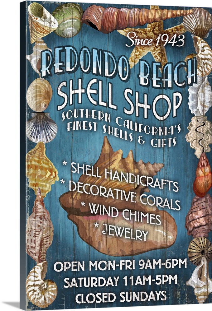 Redondo Beach, California - Shell Shop Vintage Sign: Retro Travel Poster