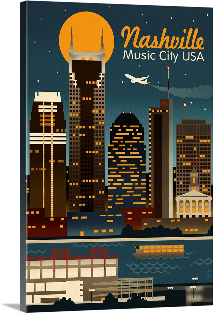 Retro Skyline - Nashville, Tennessee: Retro Travel Poster