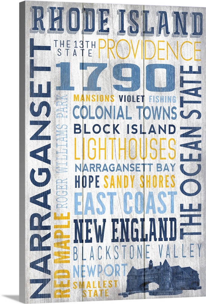 Rhode Island - Rustic Typography w/ Narragansett Tower