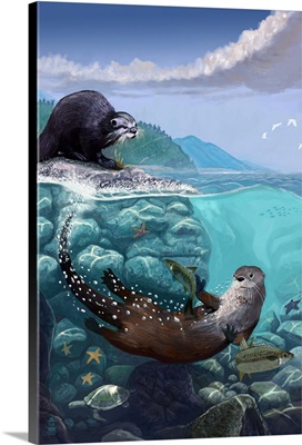 River Otters, Underwater Scene