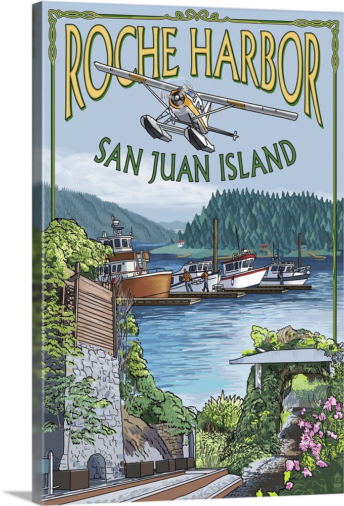 Roche Harbor, San Juan Island, Washington Views: Retro Travel Poster