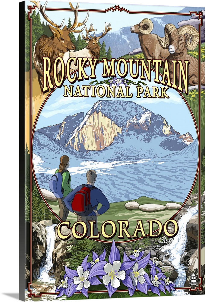 Rocky Mountain National Park, Colorado Montage: Retro Travel Poster
