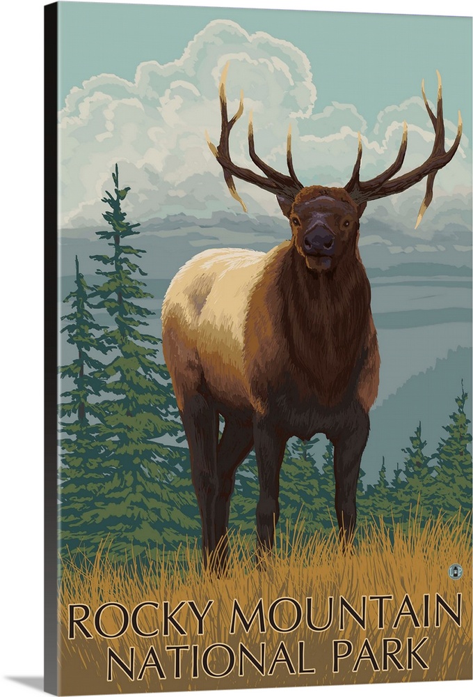 Rocky Mountain National Park - Elk: Retro Travel Poster
