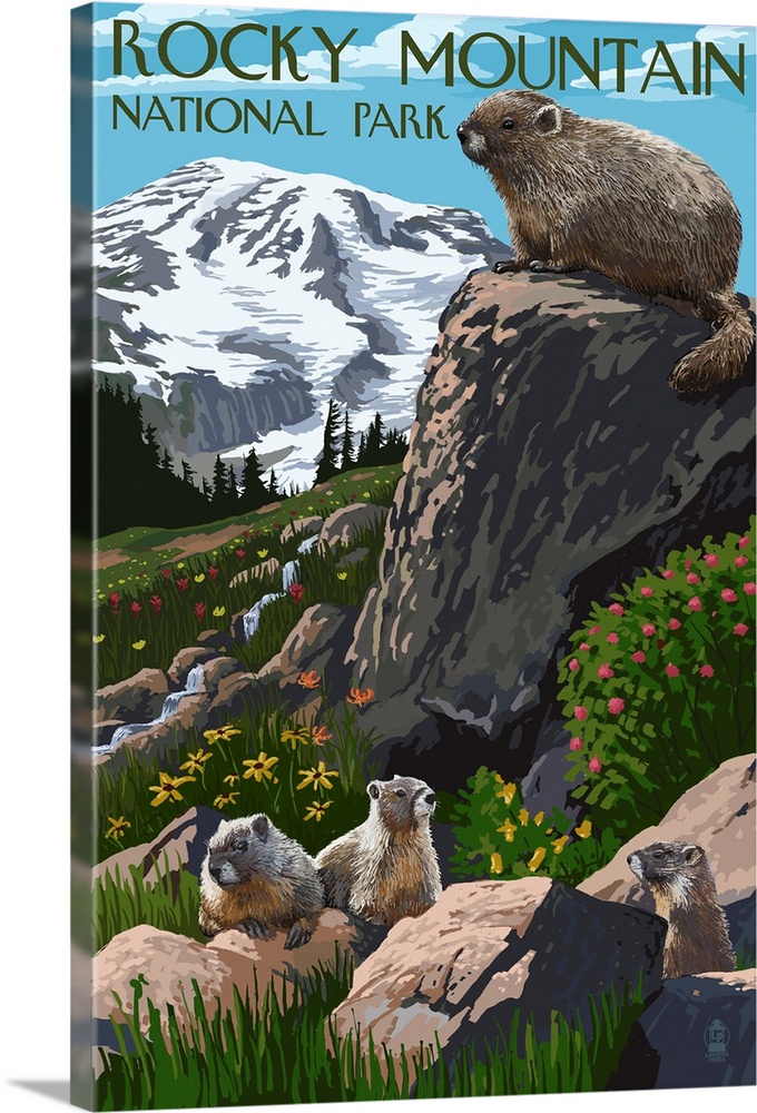 Rocky Mountain National Park - Marmots: Retro Travel Poster
