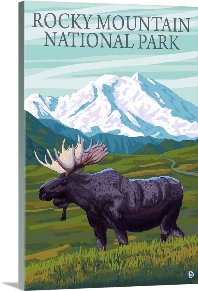 Rocky Mountain National Park, Moose: Retro Travel Poster