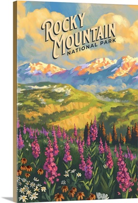 Rocky Mountain National Park, Wildflowers: Retro Travel Poster