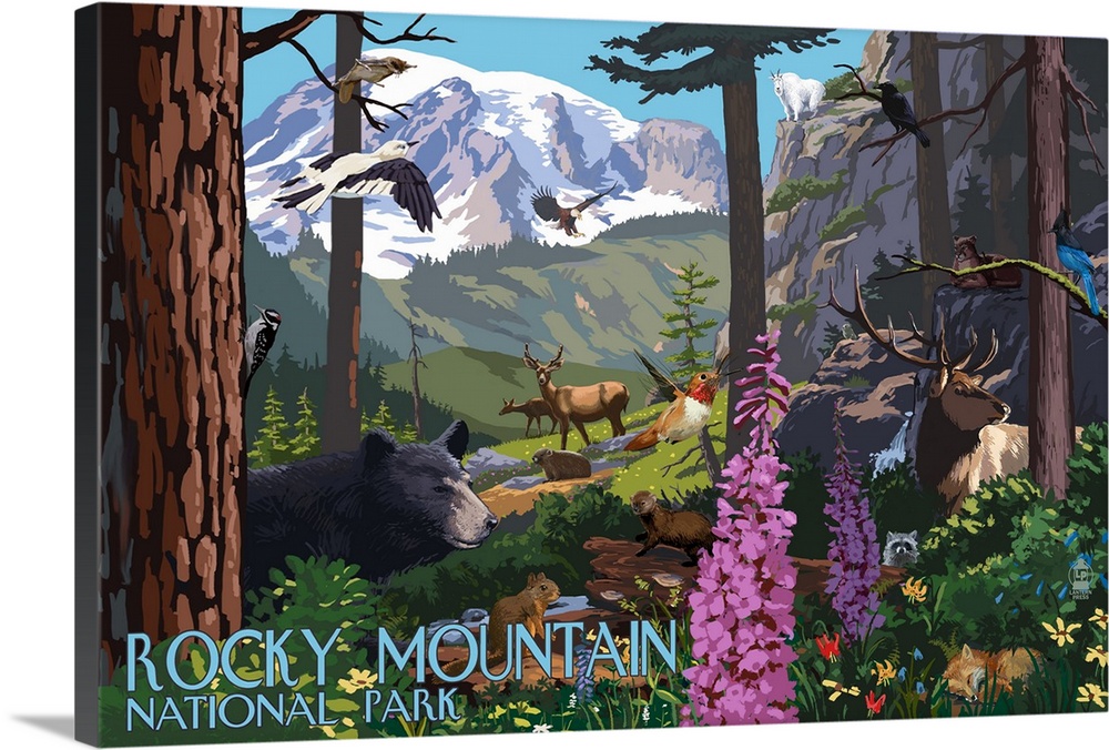 Rocky Mountain National Park - Wildlife Utopia: Retro Travel Poster
