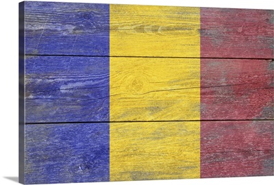 Romania Country Flag on Wood