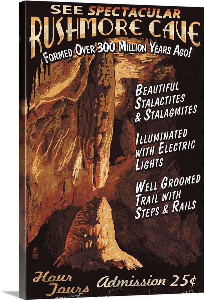 Rushmore Cave - Keystone, South Dakota - Vintage Sign: Retro Travel Poster