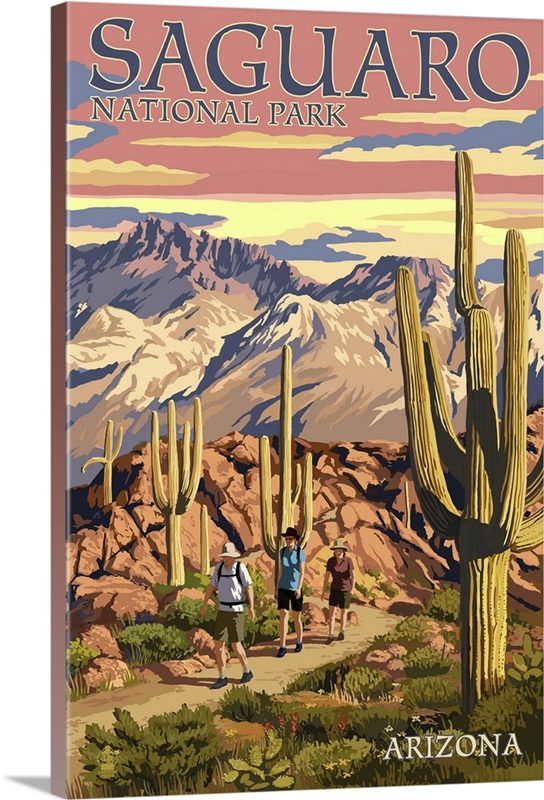 Saguaro National Park, Arizona - Hiking Scene: Retro Travel Poster Wall