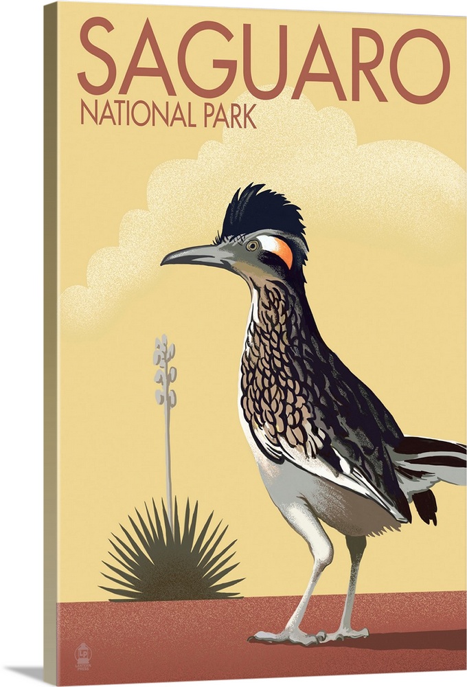 Saguaro National Park, Greater Roadrunner: Retro Travel Poster