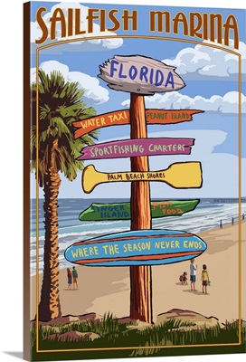 Sailfish Marina, Florida - Destinations Signpost: Retro Travel Poster