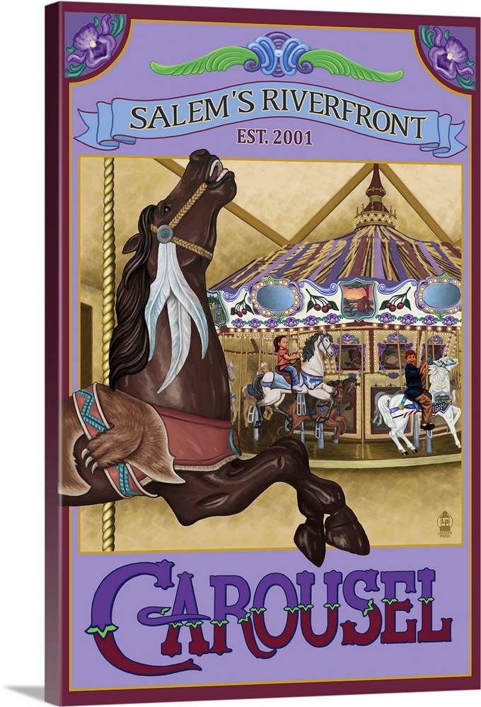 Salem's Riverfront Carousel, Oregon: Retro Travel Poster