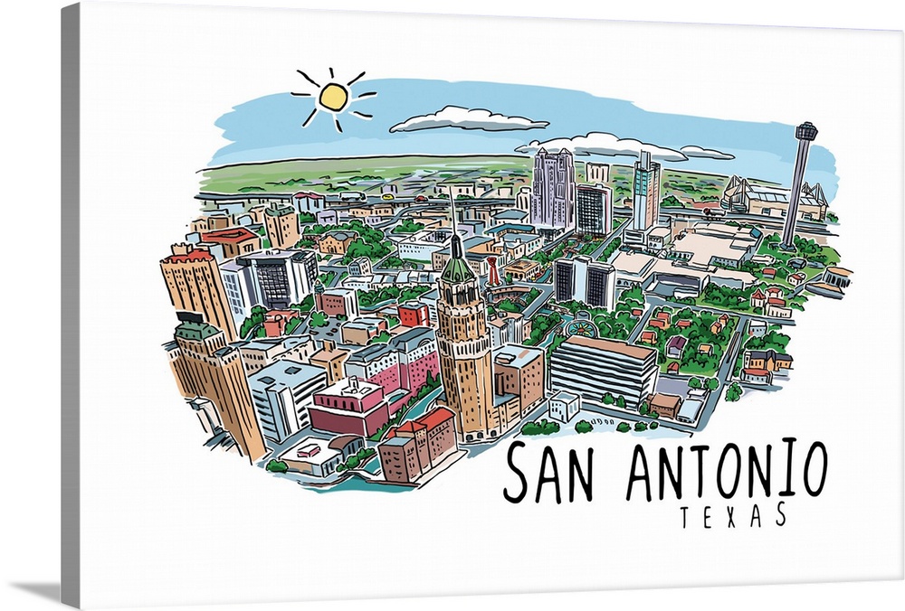 San Antonio, Texas - Line Drawing