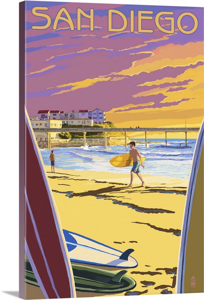 San Diego, California - Beach and Pier: Retro Travel Poster